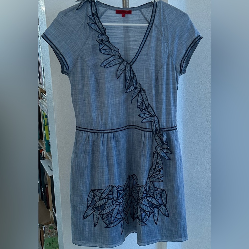 Vivienne Tam Light Blue Mini Dress Cotton Application embroidery Japan Designer